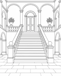Ornamental Ceiling Scene Coloring Page Set 2
