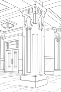 Ornate Building Facade Scene Coloring Page Set 4