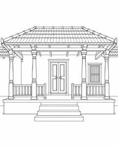 Ornate Building Facade Scene Coloring Page Set 3