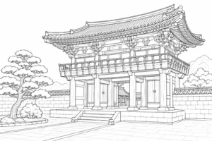 Ornate Palace Scene Coloring Page Set 3