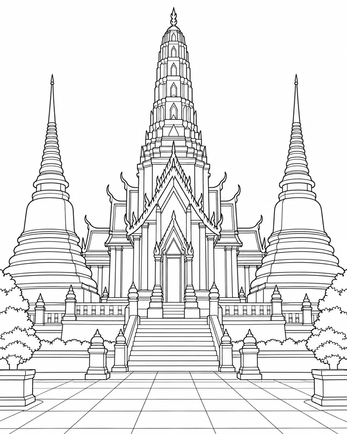 Patterned Building Front Coloring Page for Adults