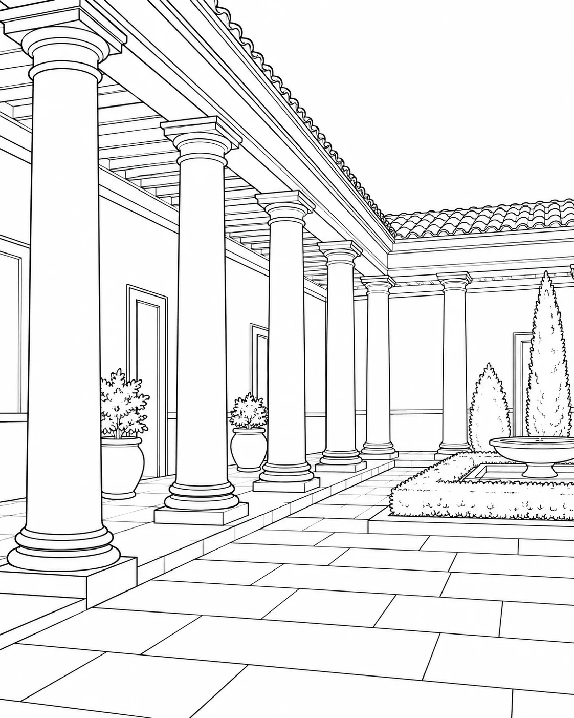 Printable Patterned Building Front Coloring Sheet
