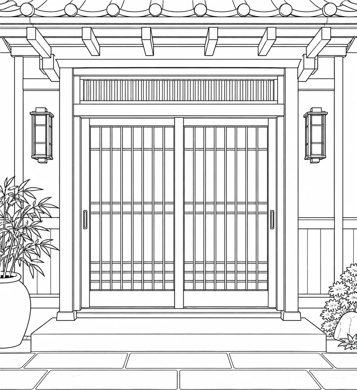 Patterned Tile Wall Scene Coloring Page
