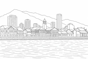 Peaceful Cityscape Scene Coloring Page Set 3