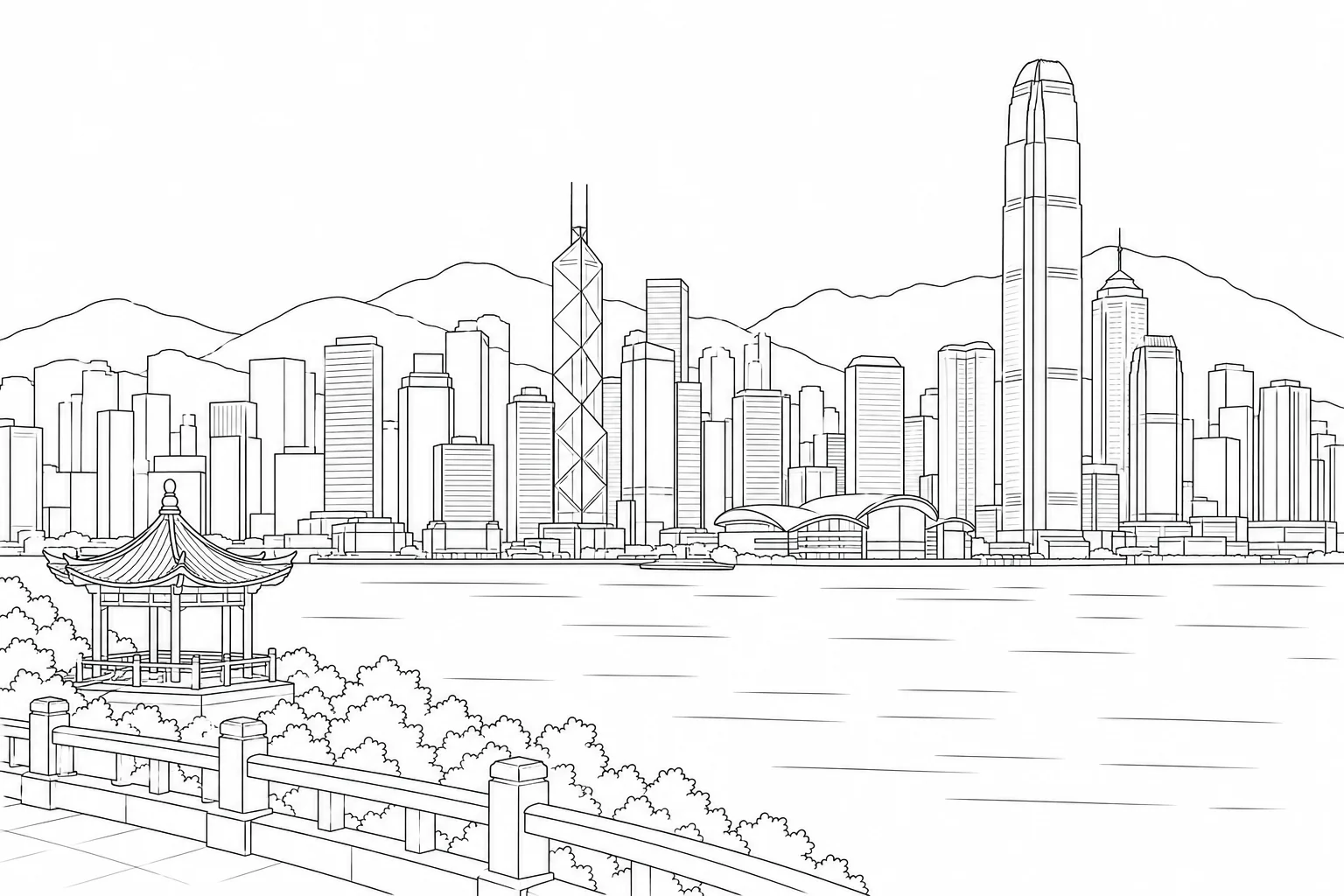 Peaceful Cityscape Scene Coloring Page
