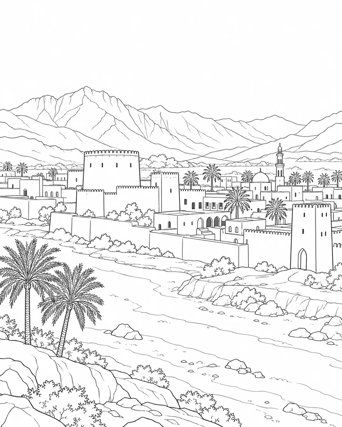 Peaceful Cityscape Scene Coloring Page