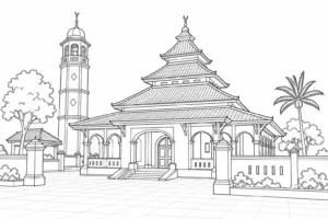 Peaceful Pagoda Scene Coloring Page