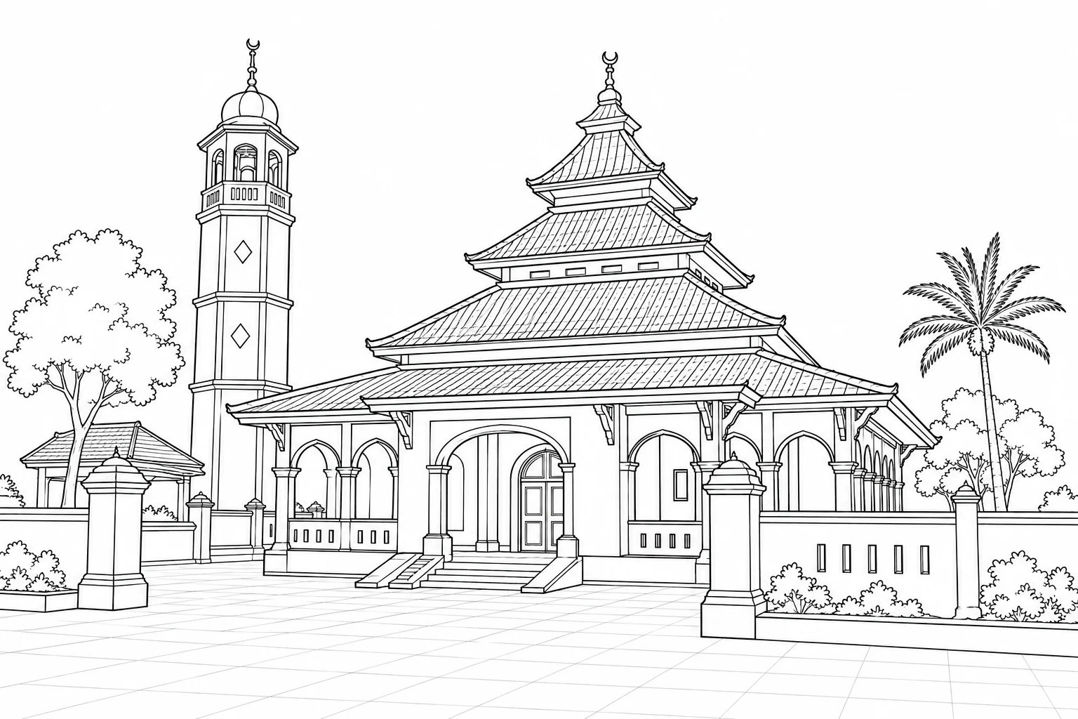 Peaceful Pagoda Scene Coloring Page