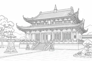 Peaceful Pagoda Scene Coloring Page Set 2