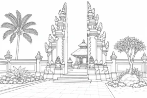 Peaceful Pagoda Scene Coloring Page Set 2