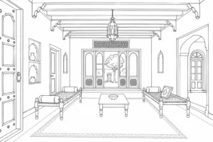 Reading Nook Scene Coloring Page