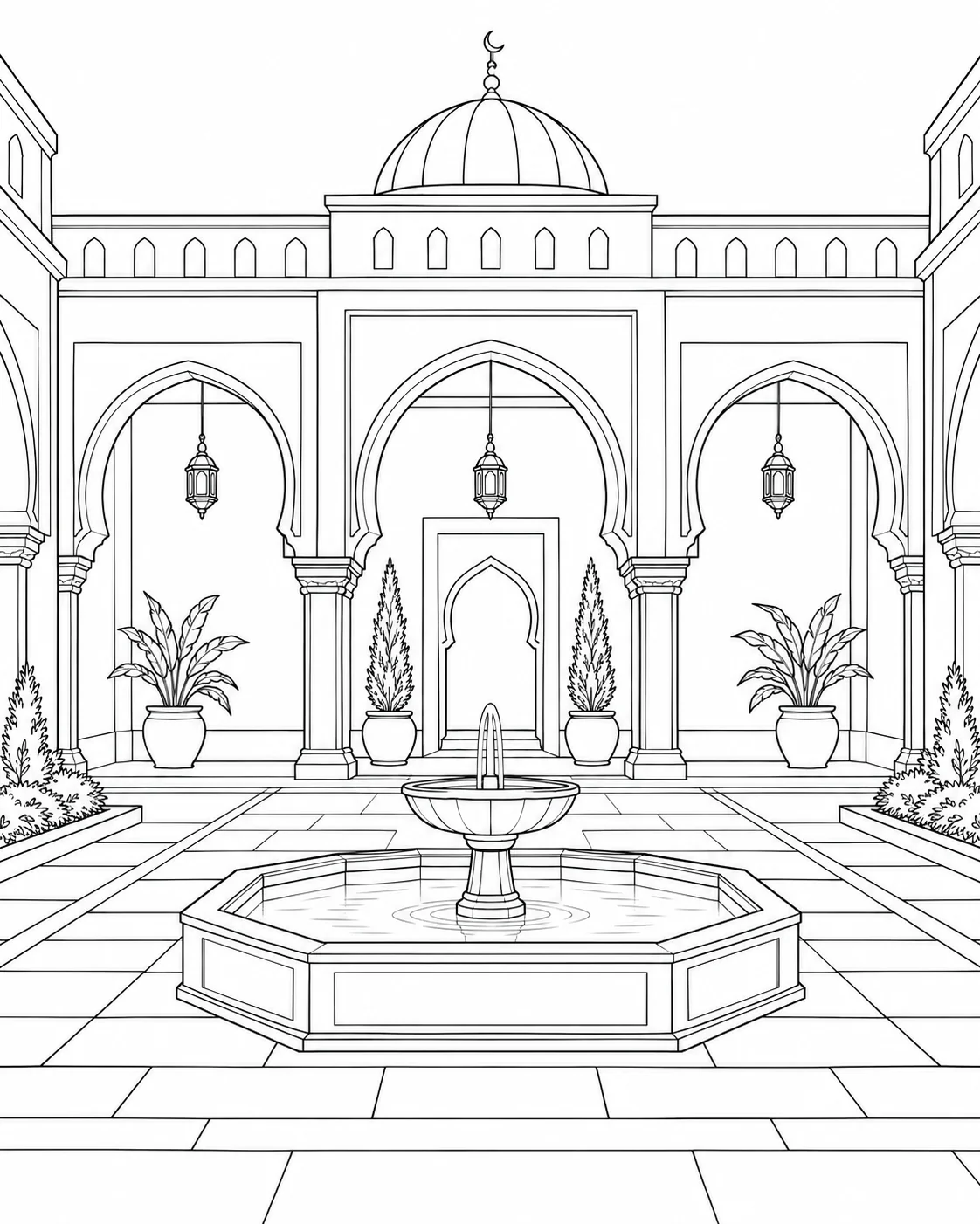 Detailed Repeating Roof Pattern Coloring Page