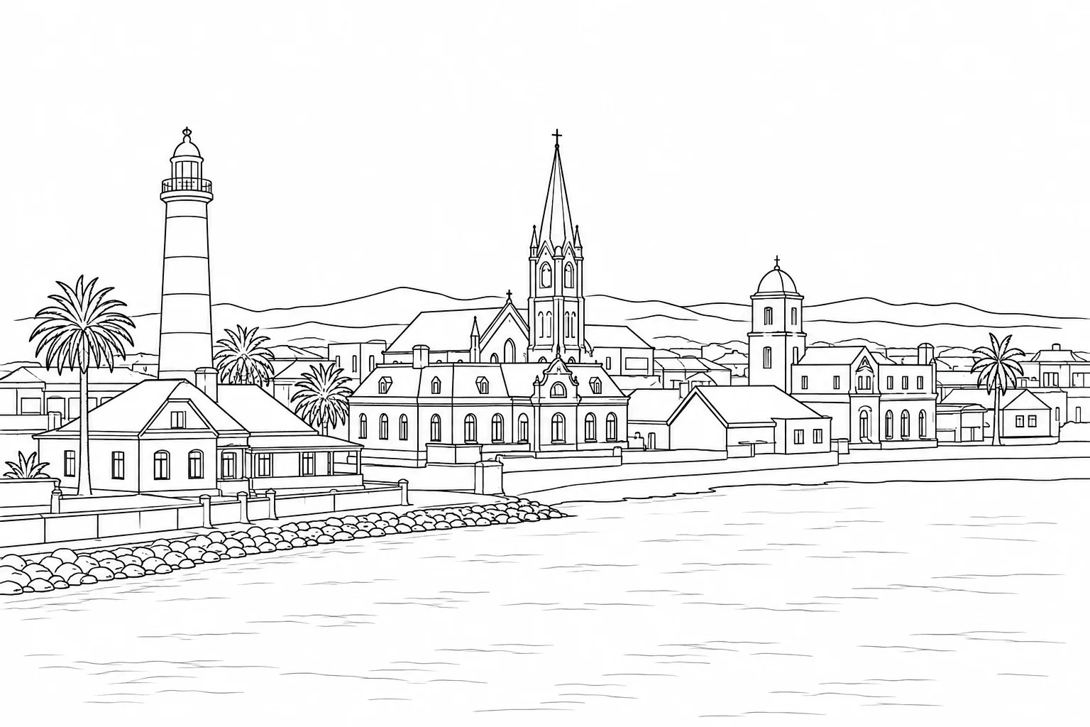 Residential City View Scene Coloring Page