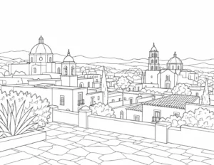 Riverside Cityscape Scene Coloring Page Set 5
