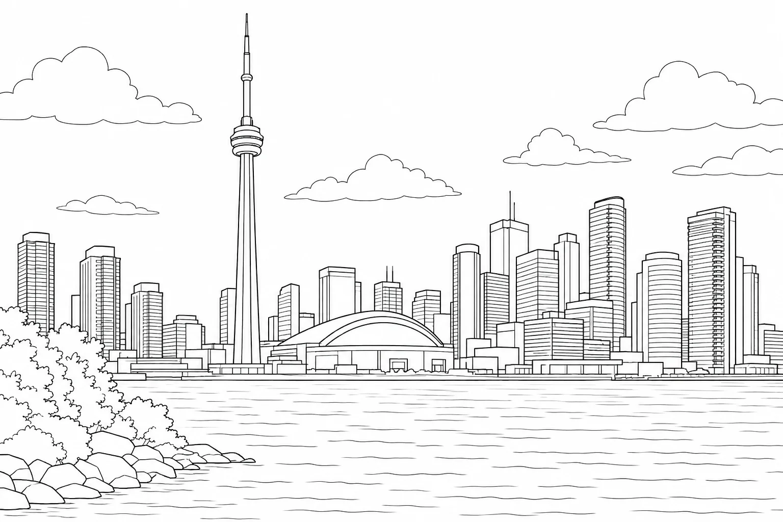 Riverside Cityscape Scene Coloring Page Set 2