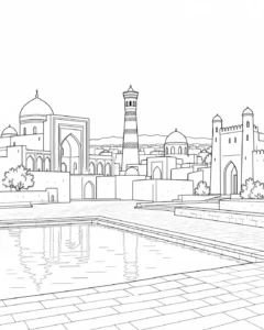 Riverside Cityscape Scene Coloring Page Set 2