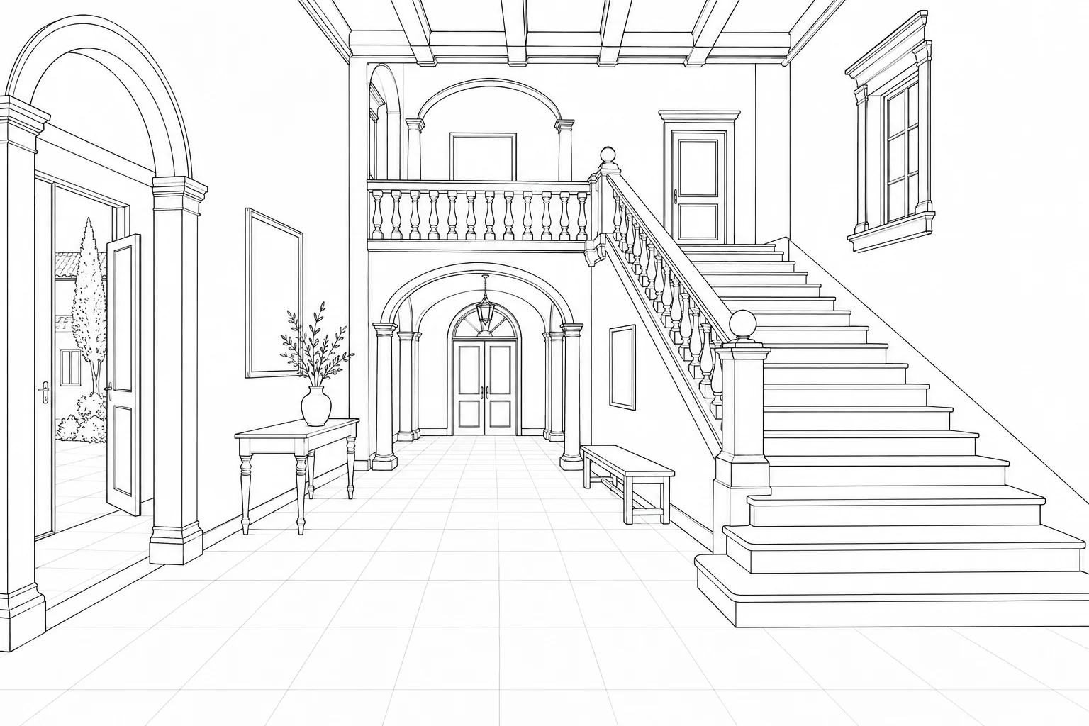 Rustic Cabin Interior Coloring Page for Adults