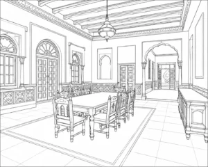 Rustic Cabin Interior Scene Coloring Page Set 2