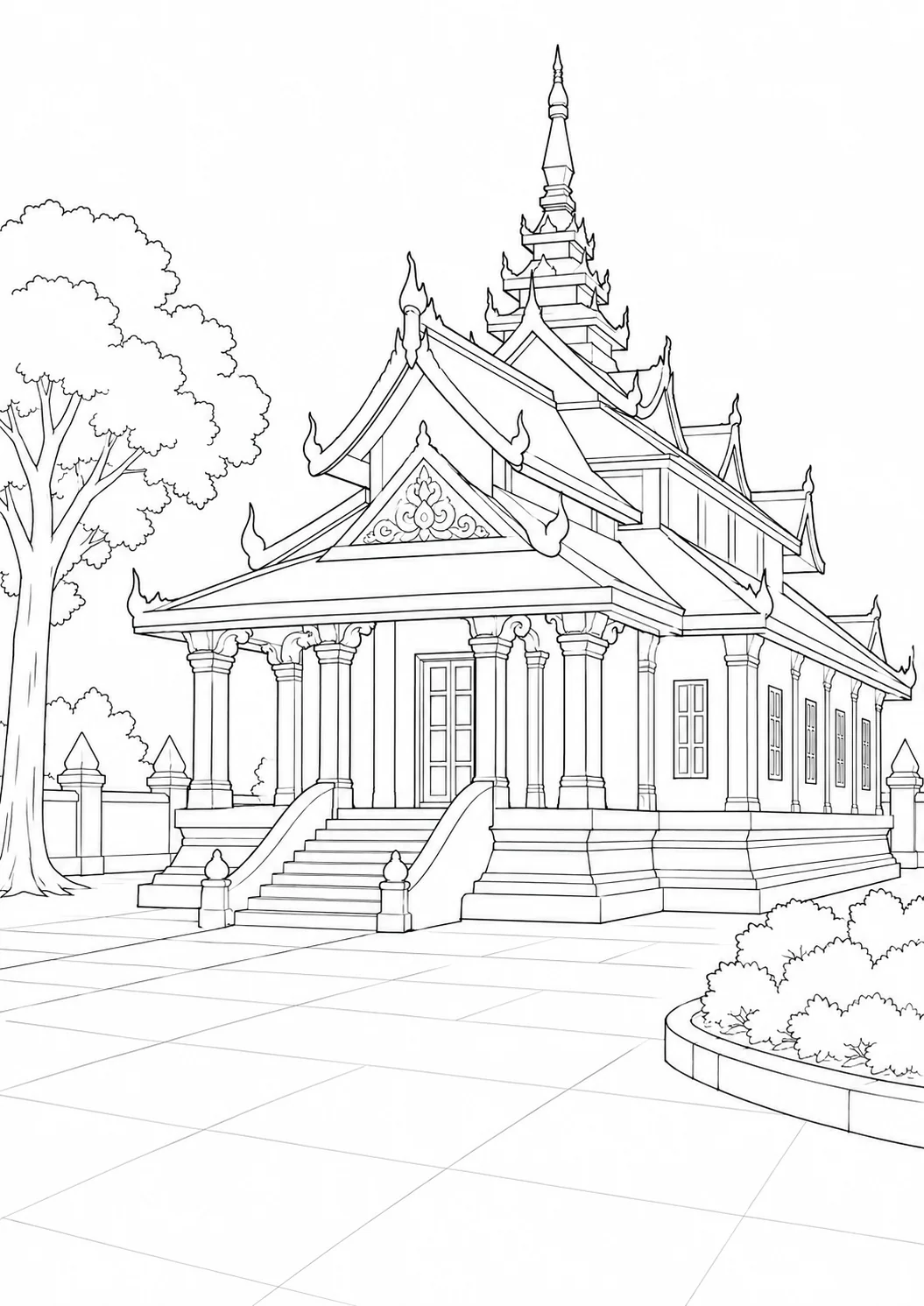 Sacred Hall Scene Coloring Page Set 3