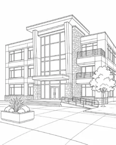 Detailed Sleek Office Building Coloring Page