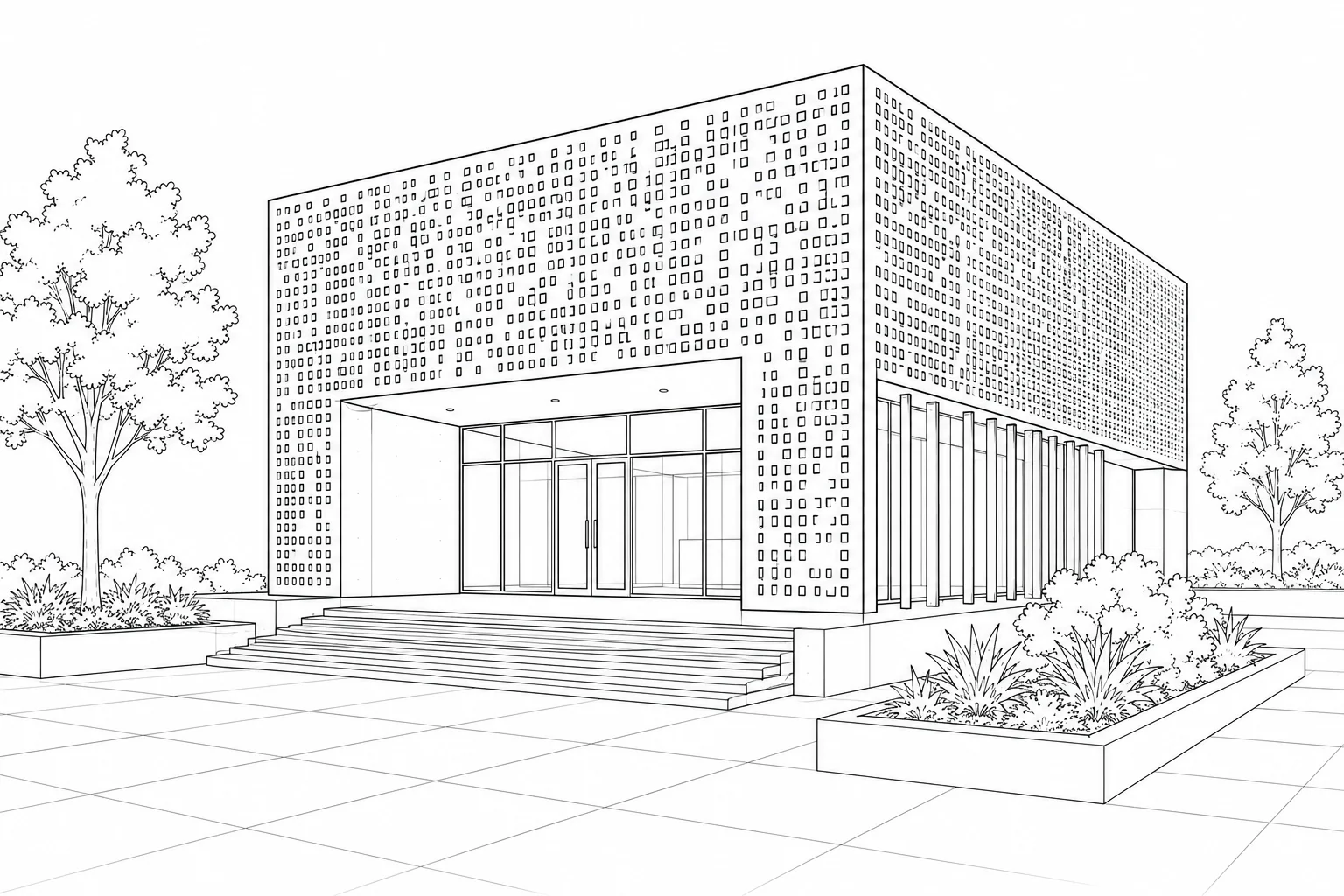 Intricate Sleek Office Building Coloring Sheet