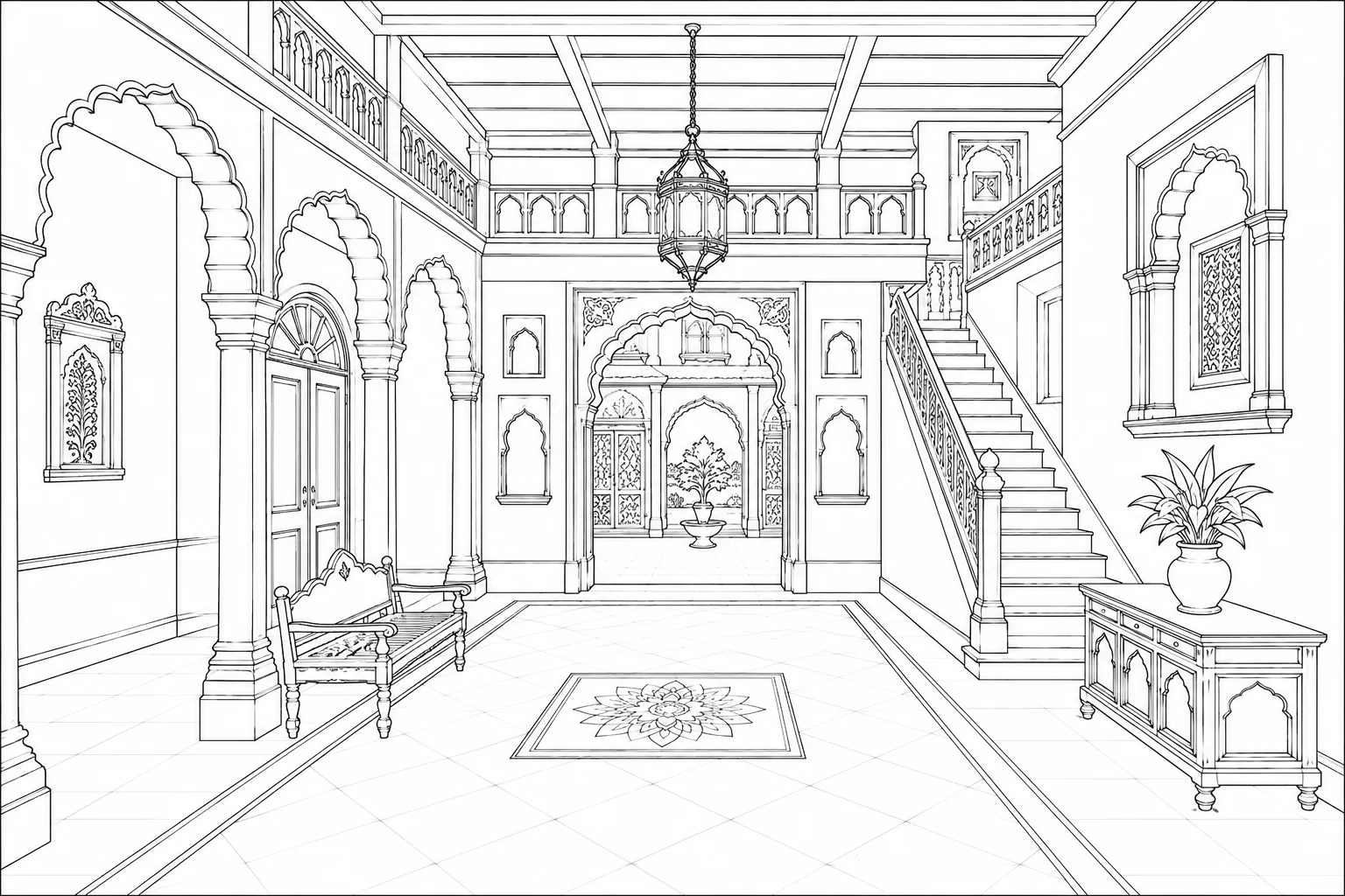 Sunlit Room Coloring Page for Adults