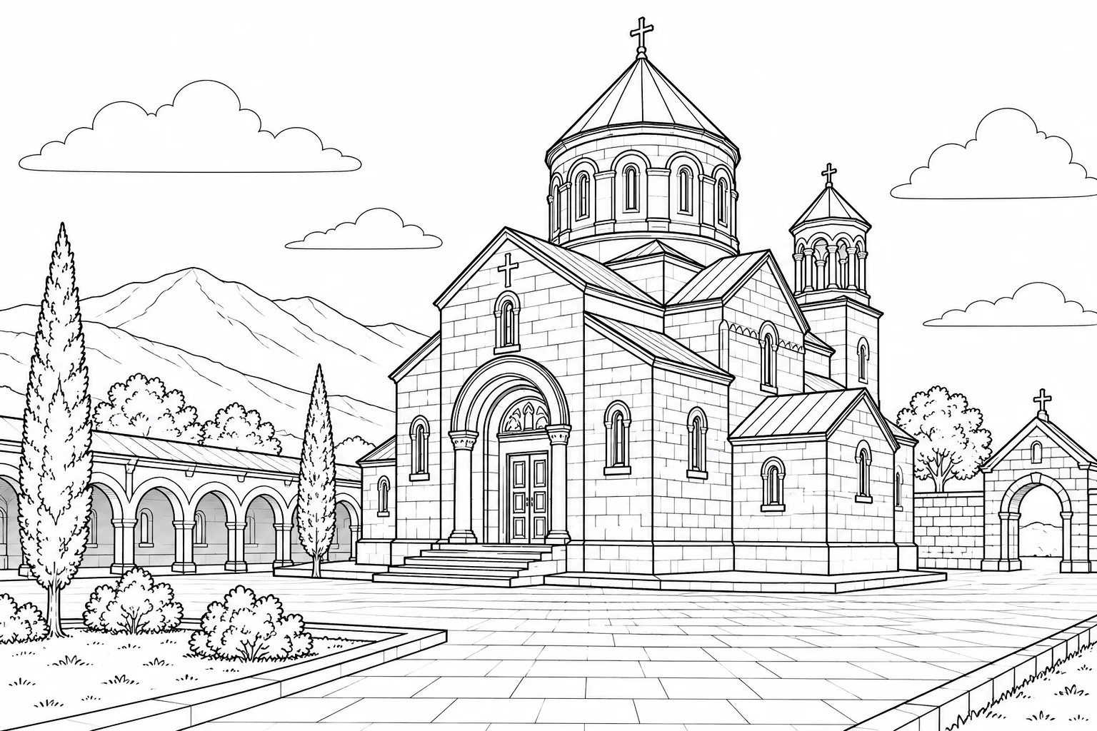 Temple Garden Scene Coloring Page