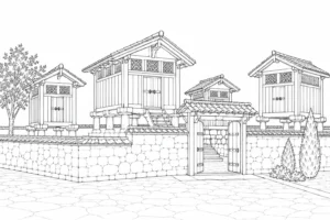 Temple Garden Scene Coloring Page Set 4