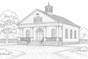 Traditional Courtyard Scene Coloring Page Set 5