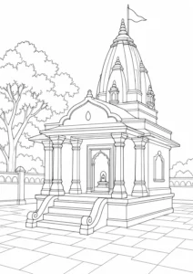 Traditional Courtyard Scene Coloring Page Set 2