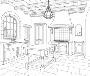 Traditional Sitting Room Scene Coloring Page