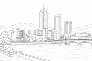 Urban Street Skyline Scene Coloring Page Set 2