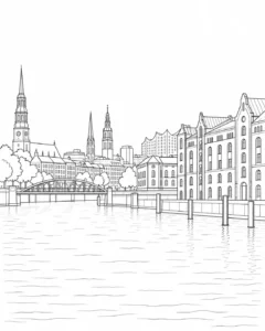Urban Street Skyline Scene Coloring Page