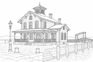 Vintage Courtyard Scene Coloring Page Set 4