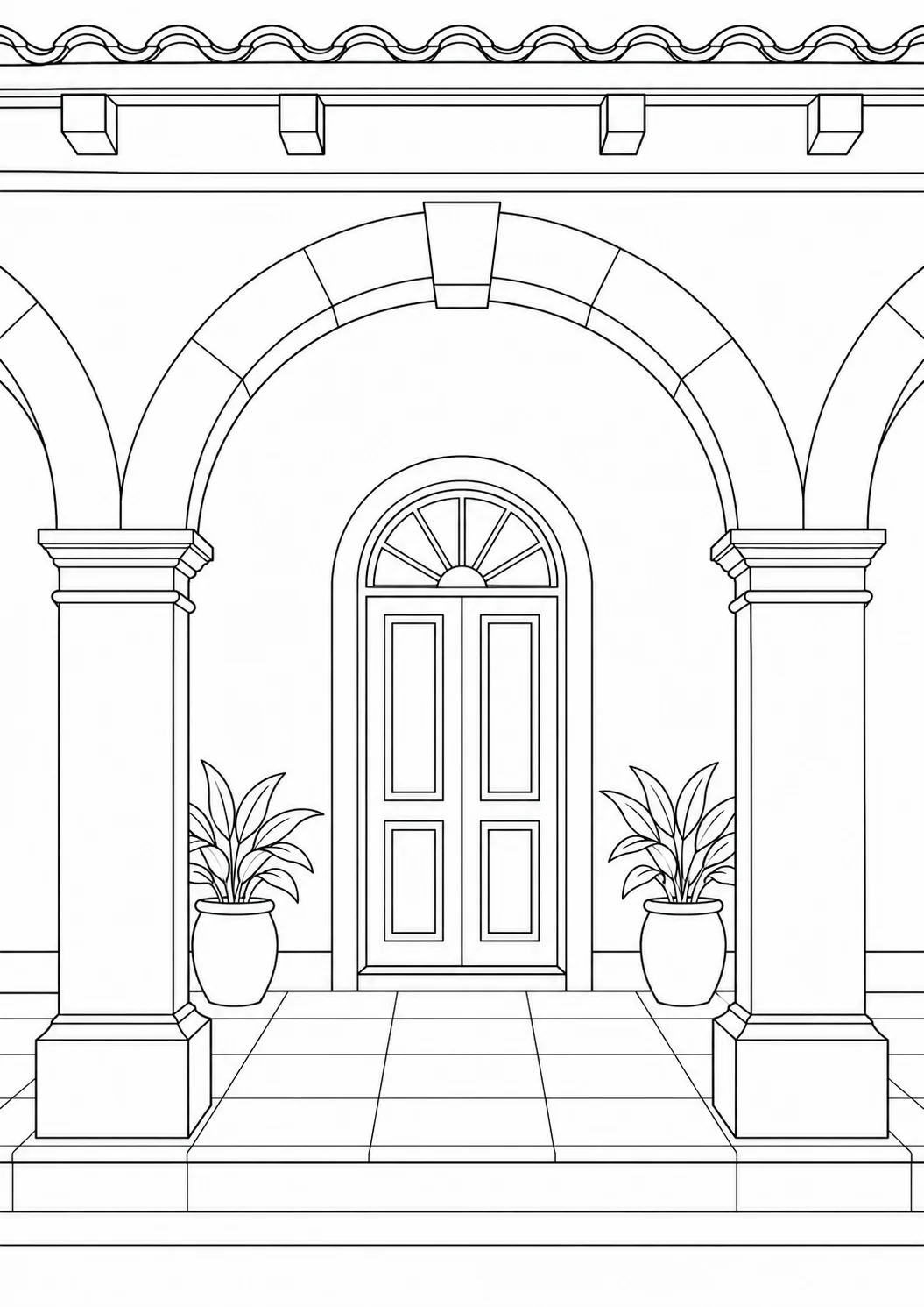 Vintage Window Frame Scene Coloring Page