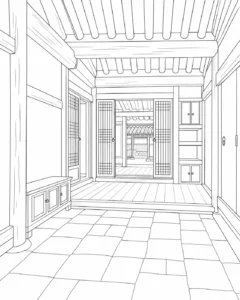 Window Seat Interior Scene Coloring Page Set 3