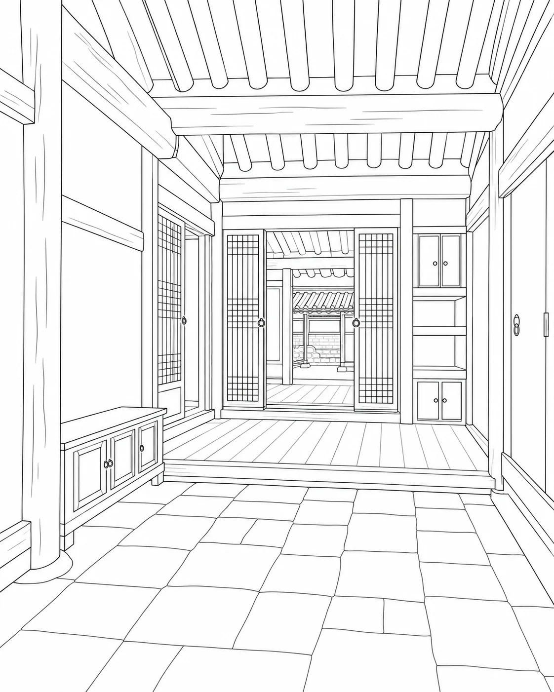 Creative Window Seat Interior Coloring Page
